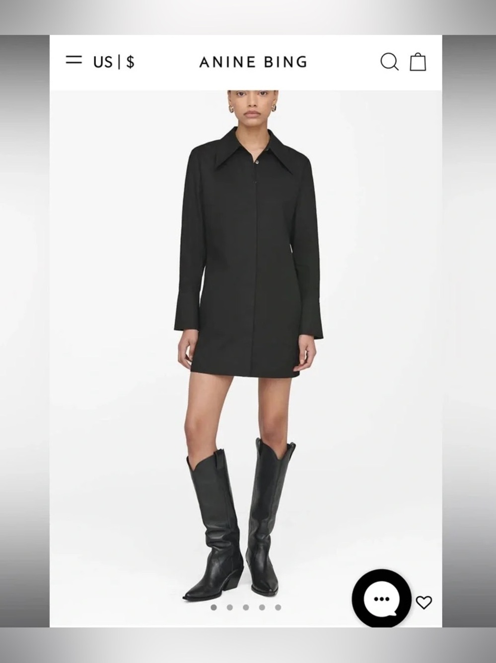 Anine Bing Tiffany Black Mini Shirt Dress NWT